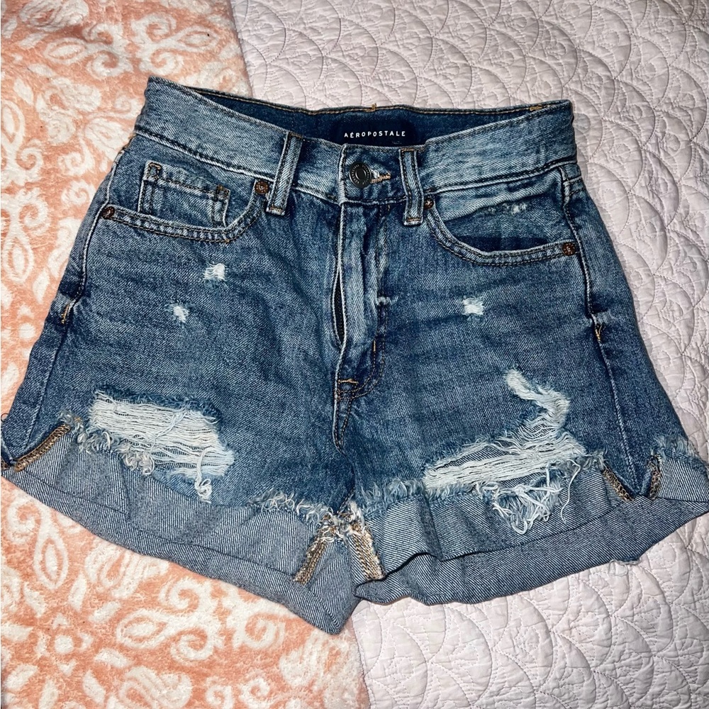 Aeropostale High Rise Distressed Denim Shorts
